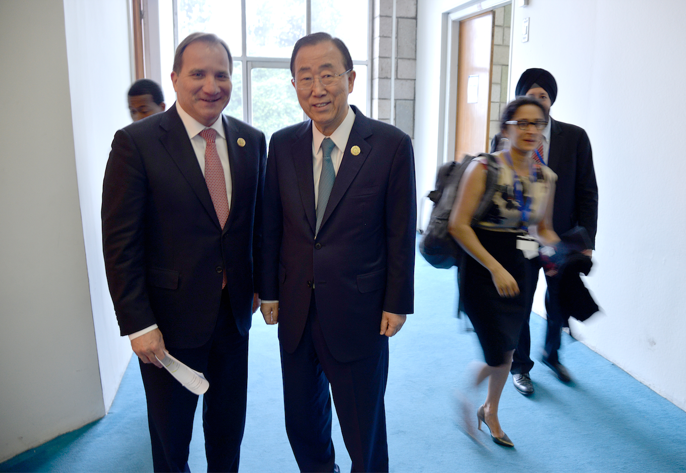 Stefan Löfven och FN:s generalsekreterare Ban Ki Moon på FN-mötet i Addis Abeba.